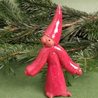 nisse i kjole, rødglaseret keramik damenisse dansk julepynt 